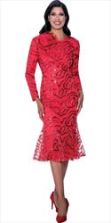 Dorinda Clark Cole 309341 - Red - Rosette Sequin Pattern Dress